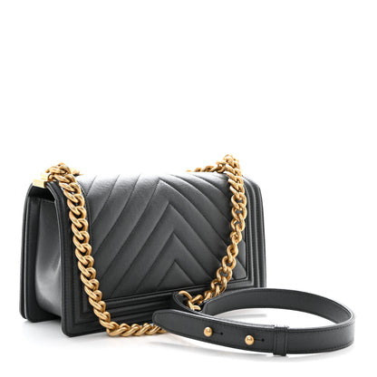 Chanel Caviar Chevron Quilted Medium Boy Flap Dark Grey 3 of 10