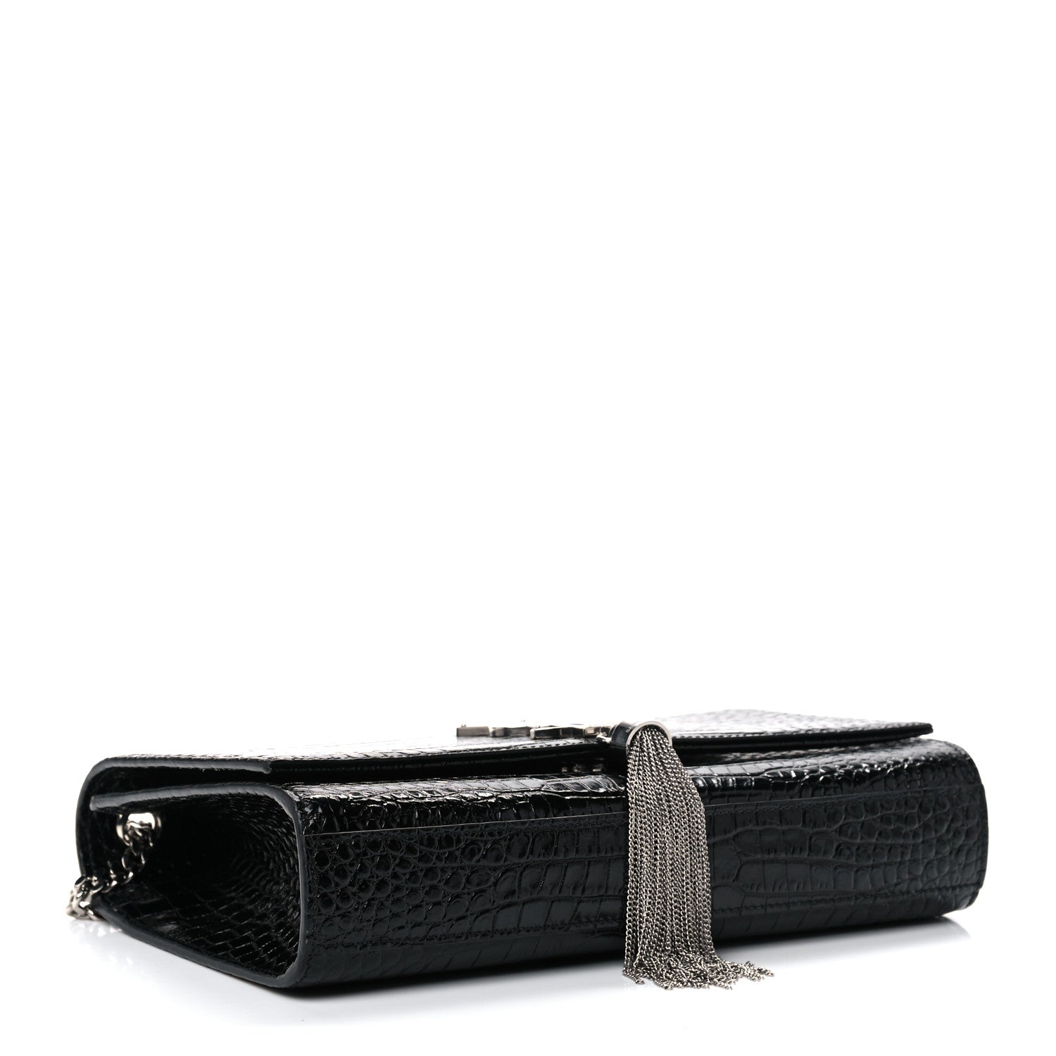 Saint Laurent Calfskin Crocodile Embossed Medium Classic Monogram Kate Tassel Satchel Black 4 of 10