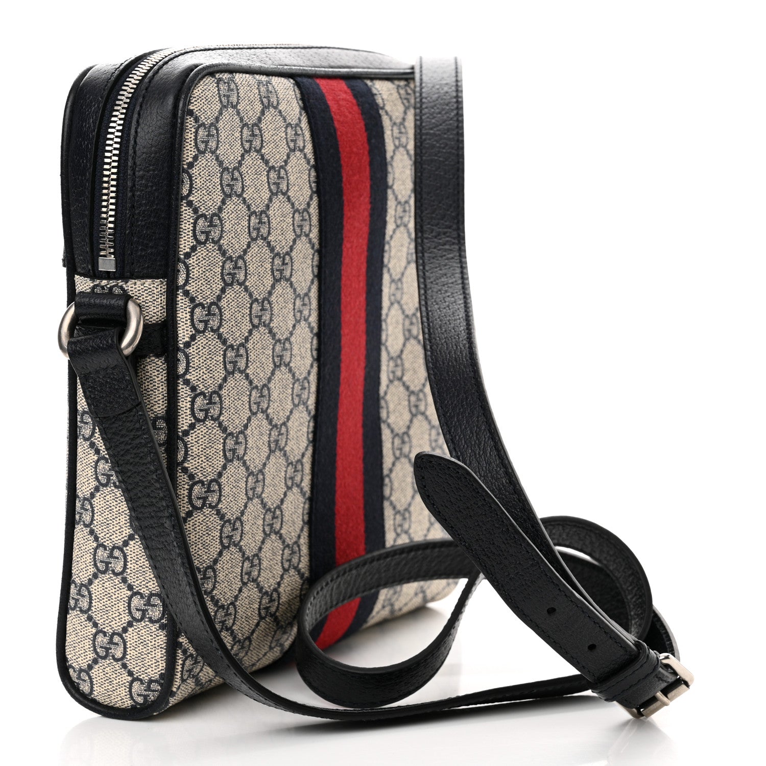 Gucci GG Supreme Monogram Textured Dollar Calfskin Web Small Ophidia Messenger Bag Beige Blue 3 of 10