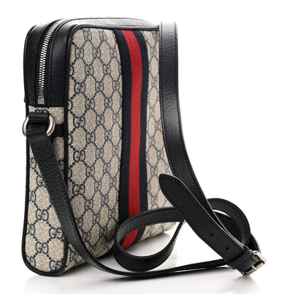 Gucci GG Supreme Monogram Textured Dollar Calfskin Web Small Ophidia Messenger Bag Beige Blue 3 of 10