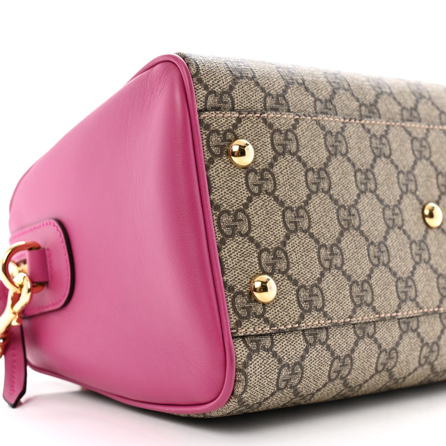 Gucci GG Supreme Monogram Moon Calfskin Small Boston Beige Ebony Hibiscus Red New Rosette 9 of 13