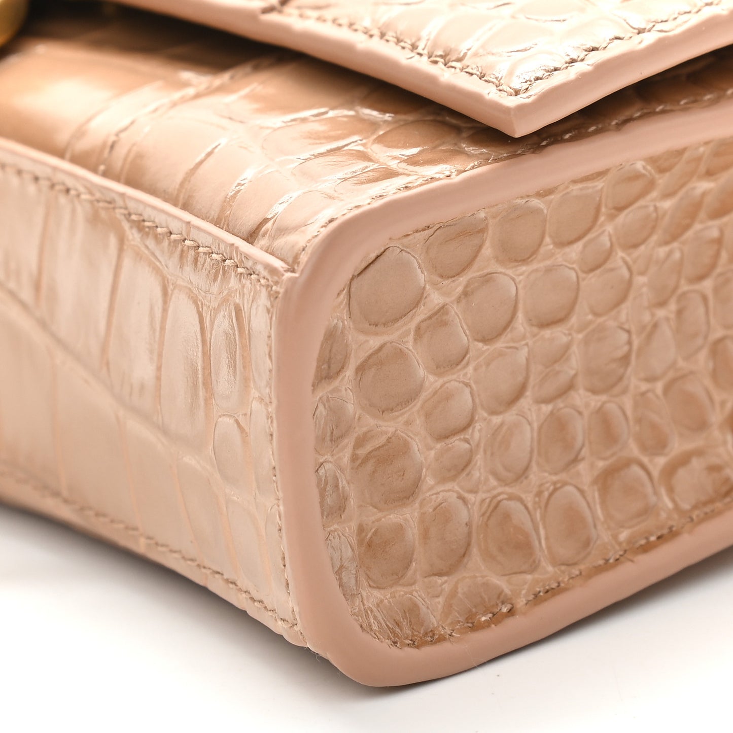 Shiny Calfskin Crocodile Embossed Hourglass Chain Bag Nude Beige