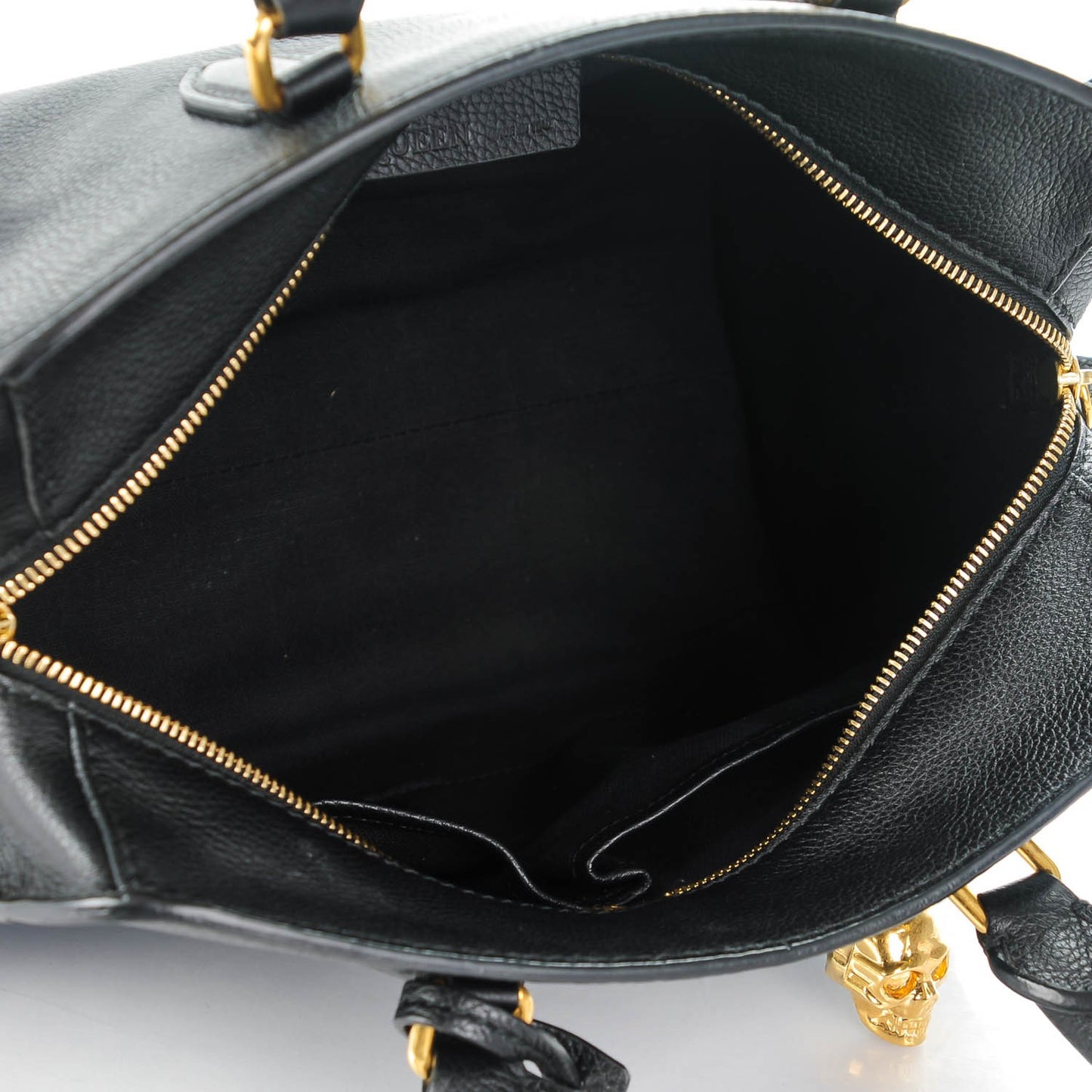 Pebbled Calfskin Small Skull Padlock Zip Around Tote Black