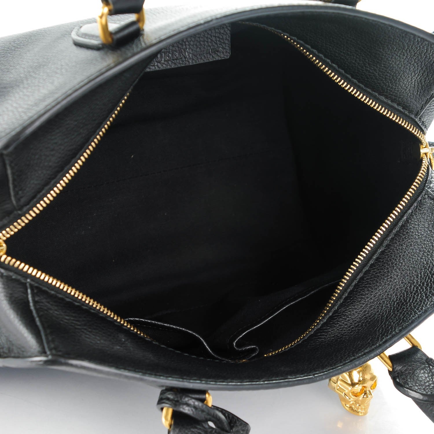 Alexander McQueen Pebbled Calfskin Small Skull Padlock Zip Around Tote Black 5 of 7