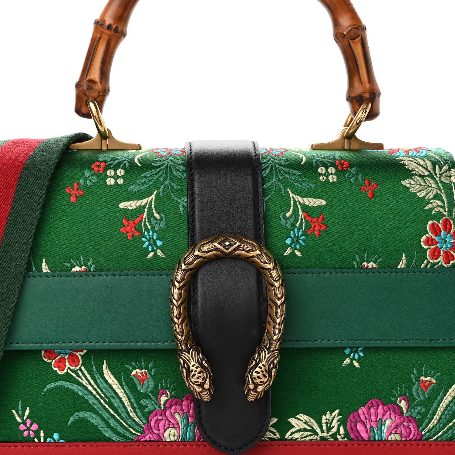 Gucci Jacquard Bamboo Web Floral Medium Dionysus Top Handle Bag Green Red 8 of 9