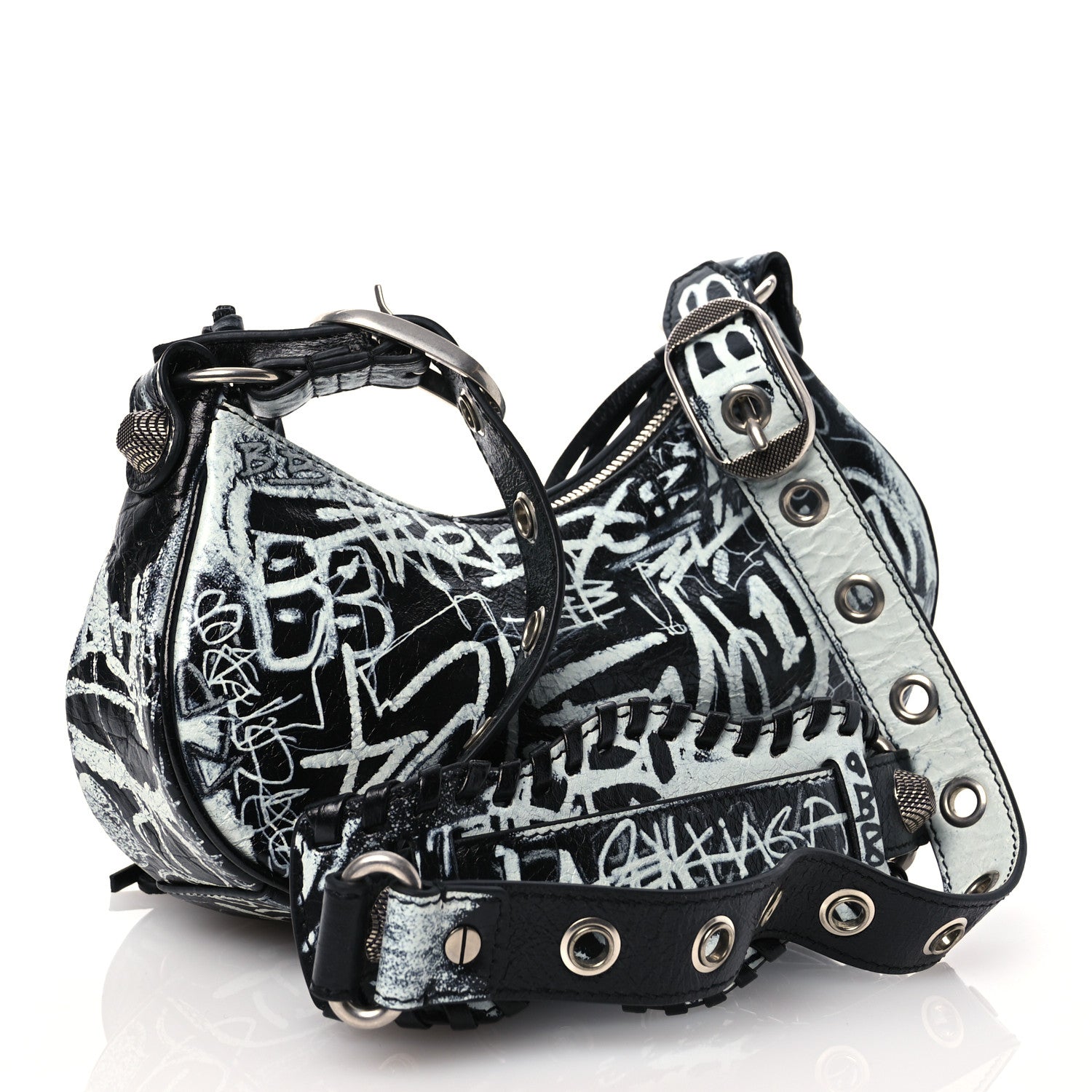 Balenciaga Agneau Arena Graffiti Le Cagole Shoulder Bag XS White Black 3 of 10