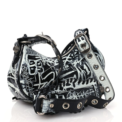 Balenciaga Agneau Arena Graffiti Le Cagole Shoulder Bag XS White Black 3 of 10