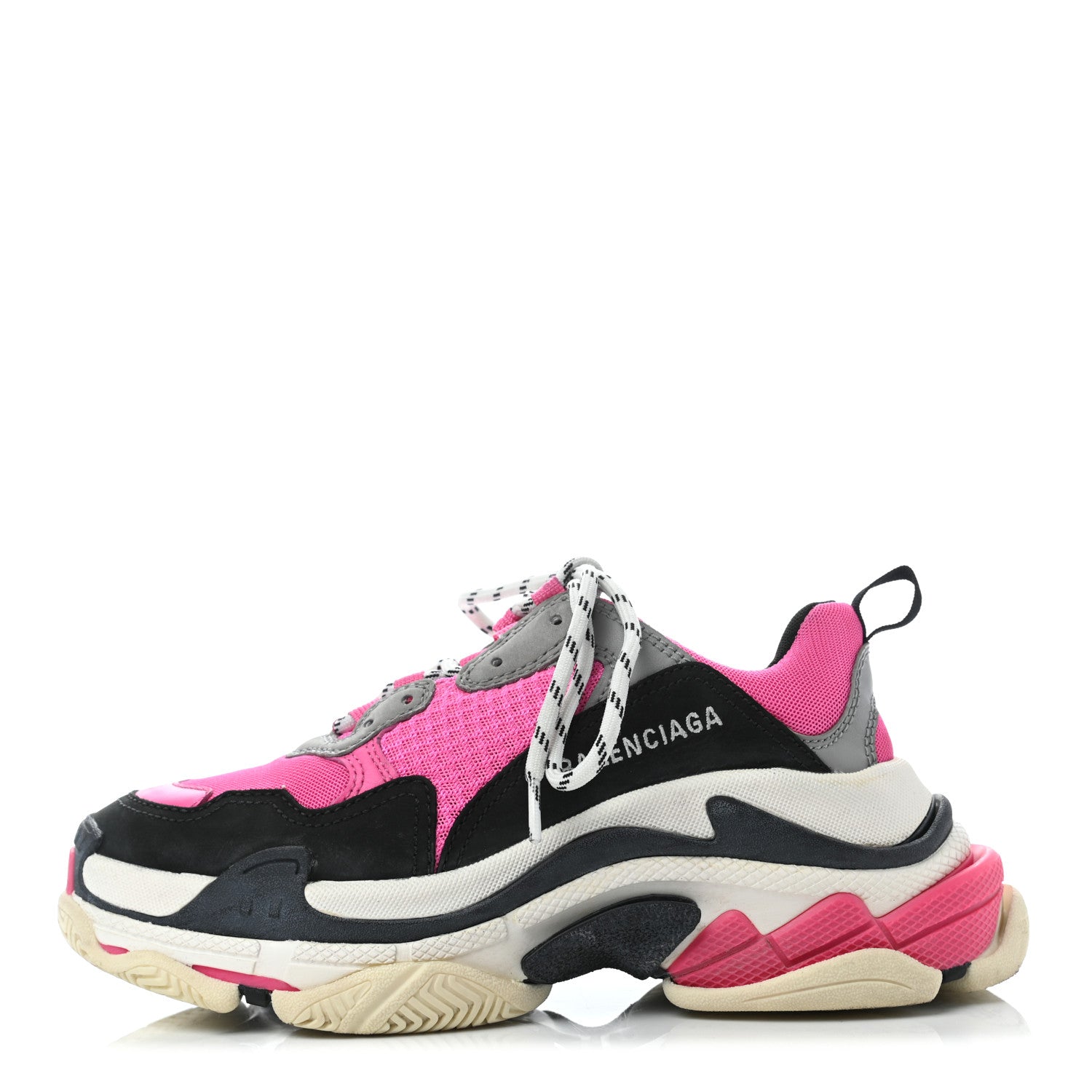 Balenciaga Fabric Mesh Womens Triple S Sneakers 37 Fluo Pink Grey White 1 of 7