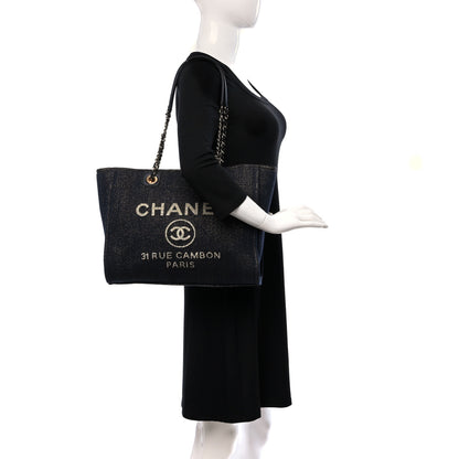 Chanel Lurex Canvas Small Deauville Tote Navy Blue Gold 2 of 10