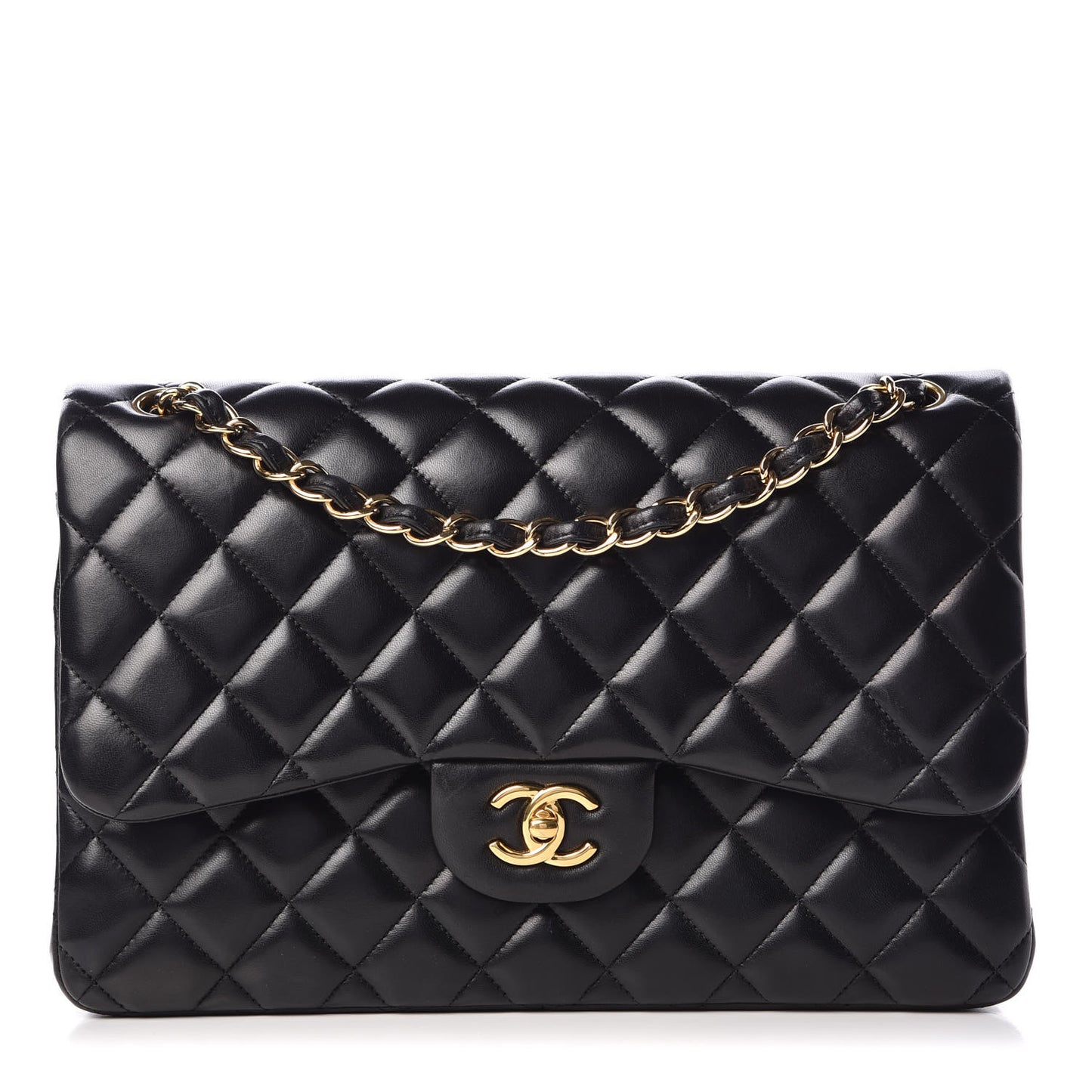 Lambskin Quilted Jumbo Double Flap Black