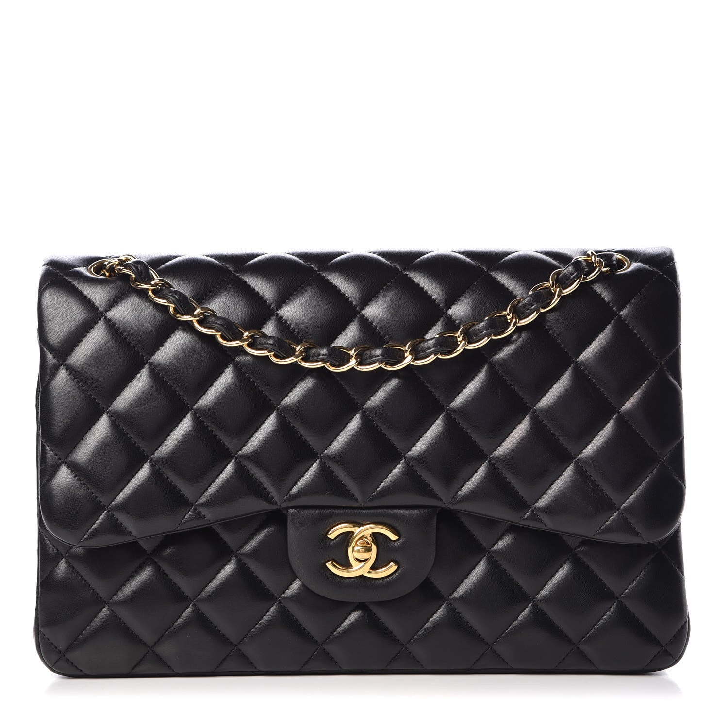 Chanel Lambskin Quilted Jumbo Double Flap Black 1 of 12