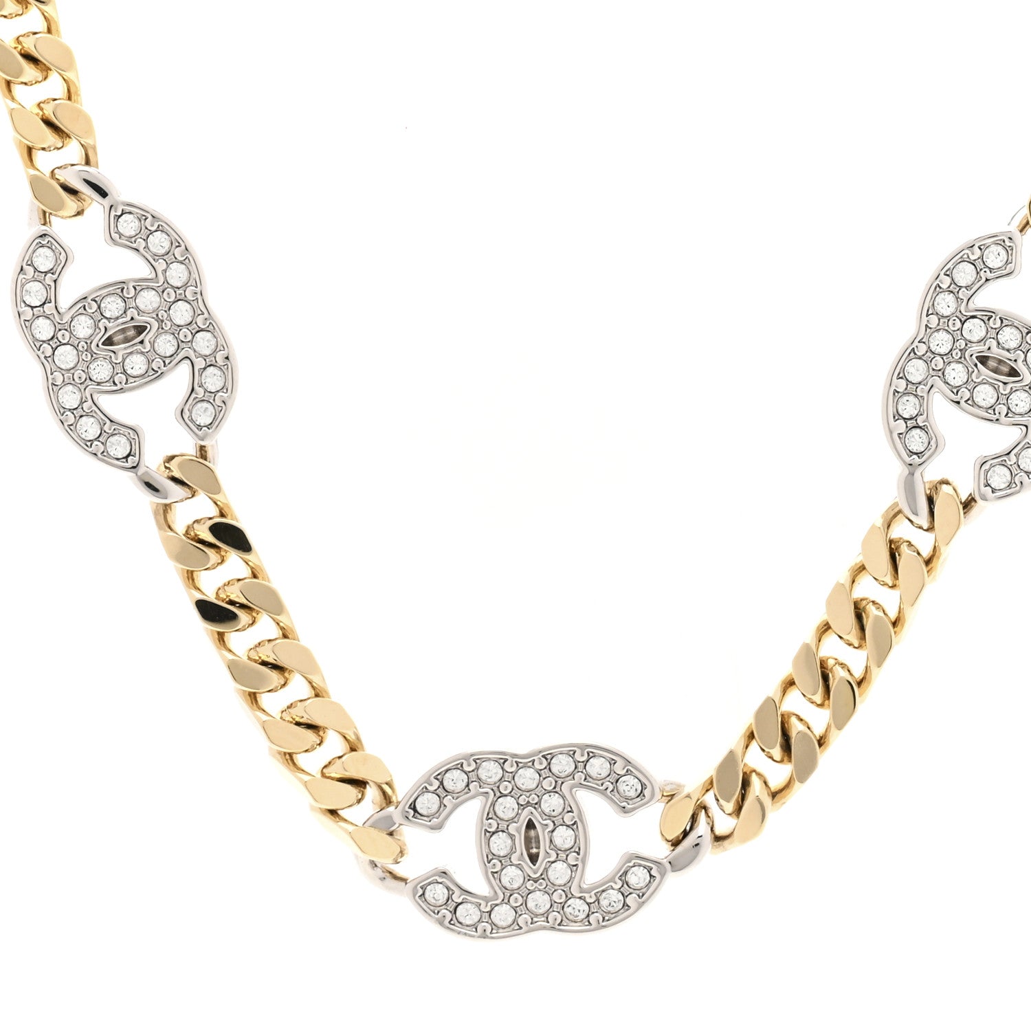Chanel Crystal Chain CC Link Choker Gold Silver 4 of 7