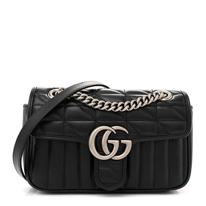 Gucci Calfskin Matelasse Aria Mini GG Marmont Shoulder Bag Black 1 of 11
