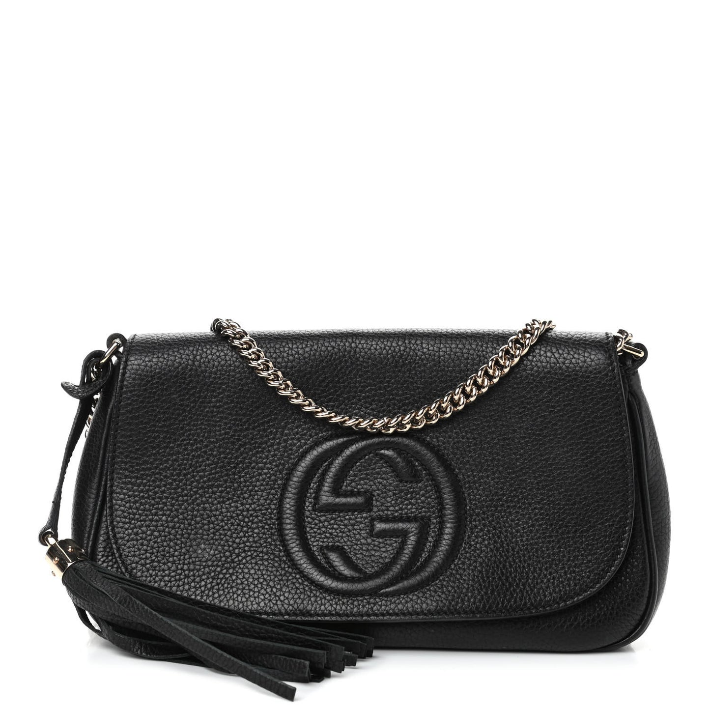 Pebbled Calfskin Medium Soho Flap Crossbody Black