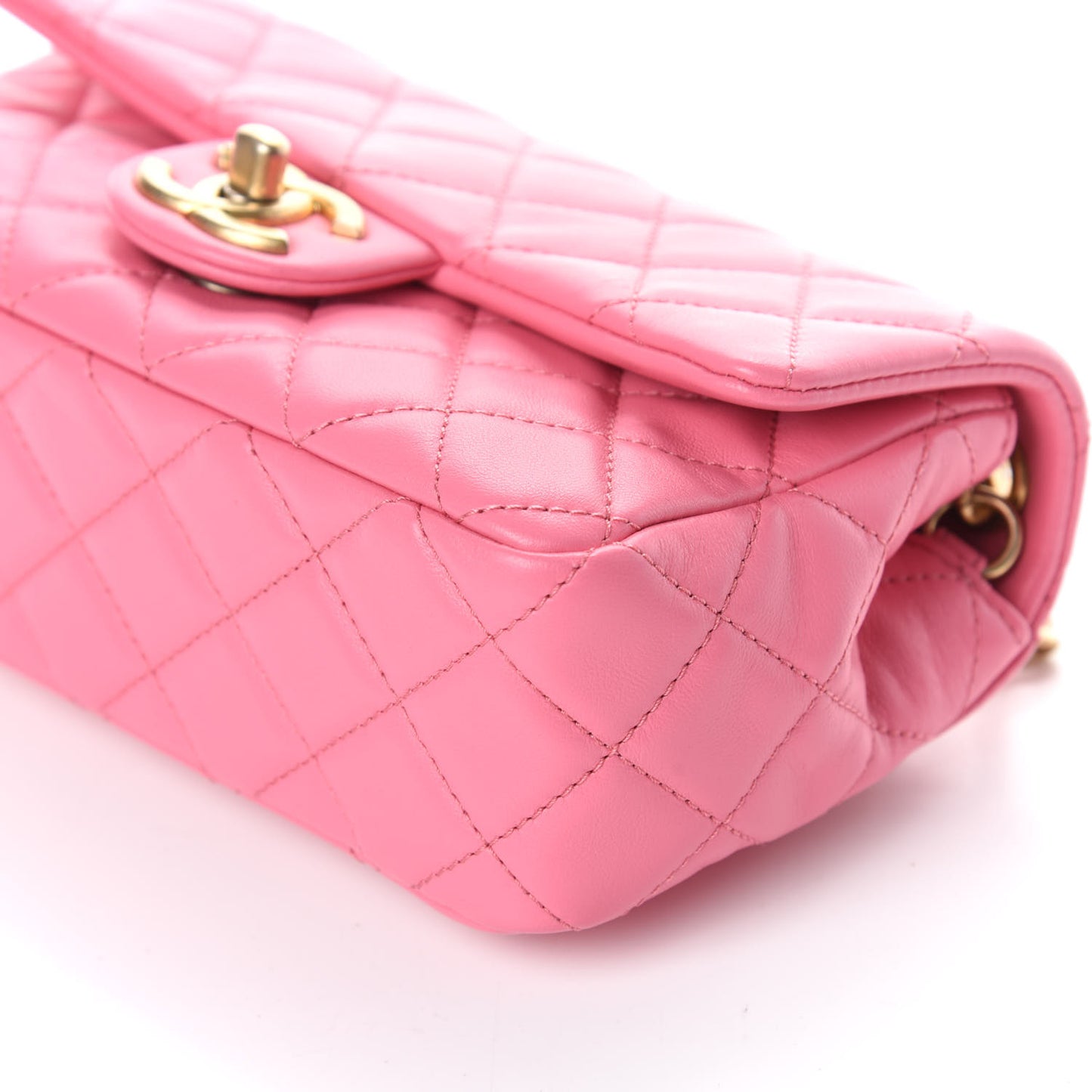 Lambskin Resin Quilted Mini Rectangular Pearl Samba Flap Pink
