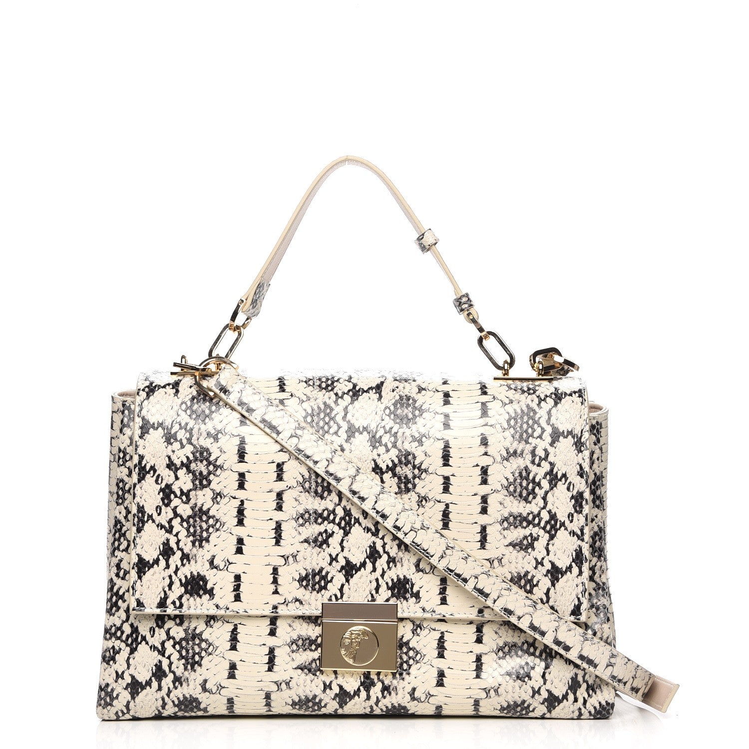Versace Python Embossed Satchel Beige Black 1 of 14