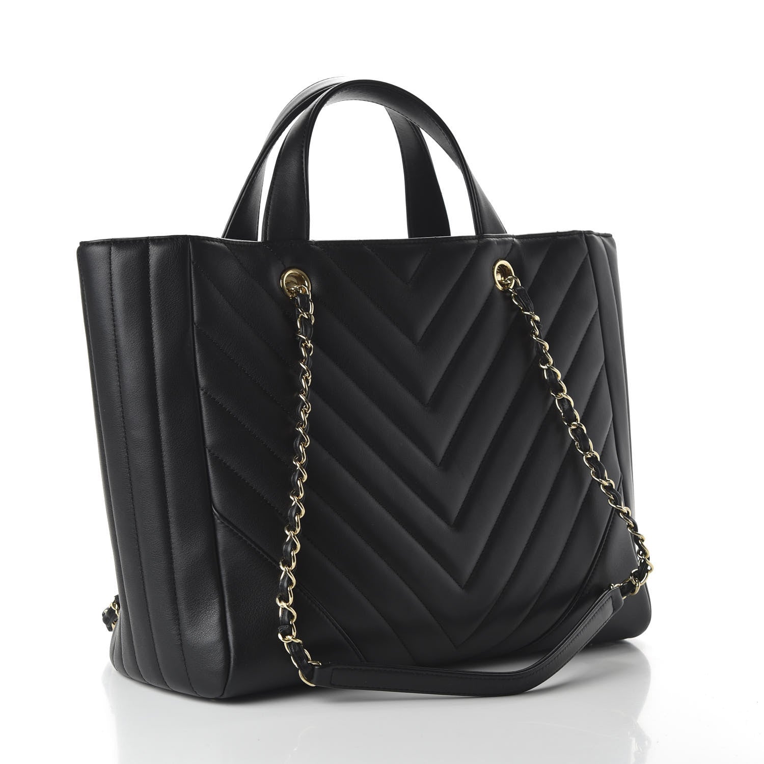 Chanel Calfskin Chevron Quilted Large Shopping Tote Black 3 of 10
