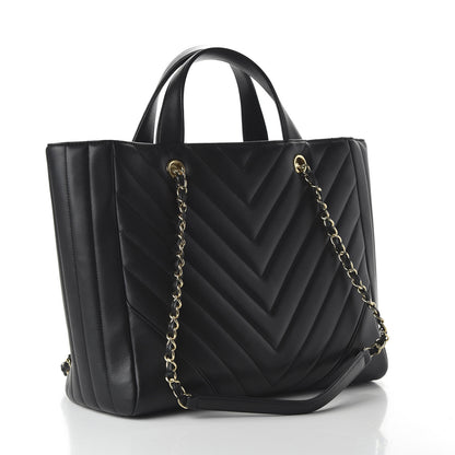 Chanel Calfskin Chevron Quilted Large Shopping Tote Black 3 of 10