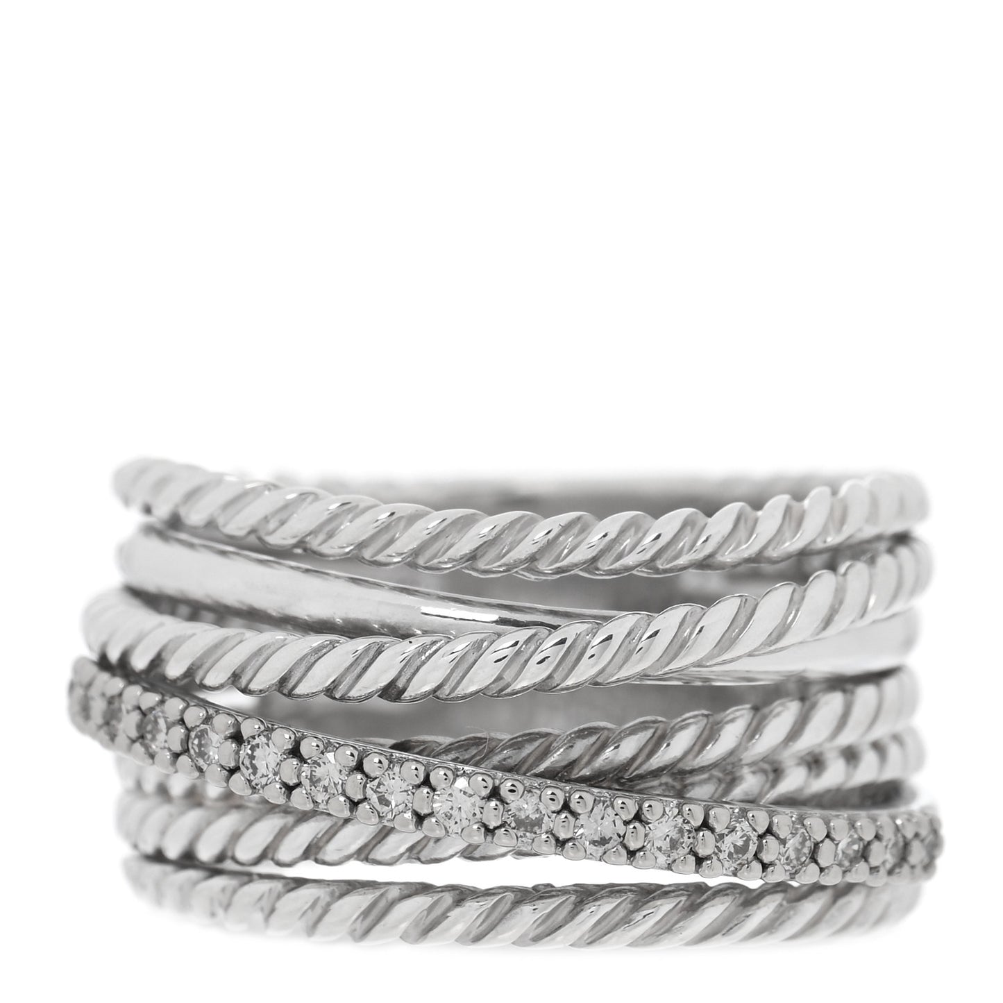Sterling Silver Diamond 11mm Wide Crossover Cable Ring 52 6