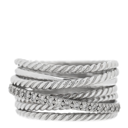 David Yurman Sterling Silver Diamond 11mm Wide Crossover Cable Ring 52 6 1 of 4