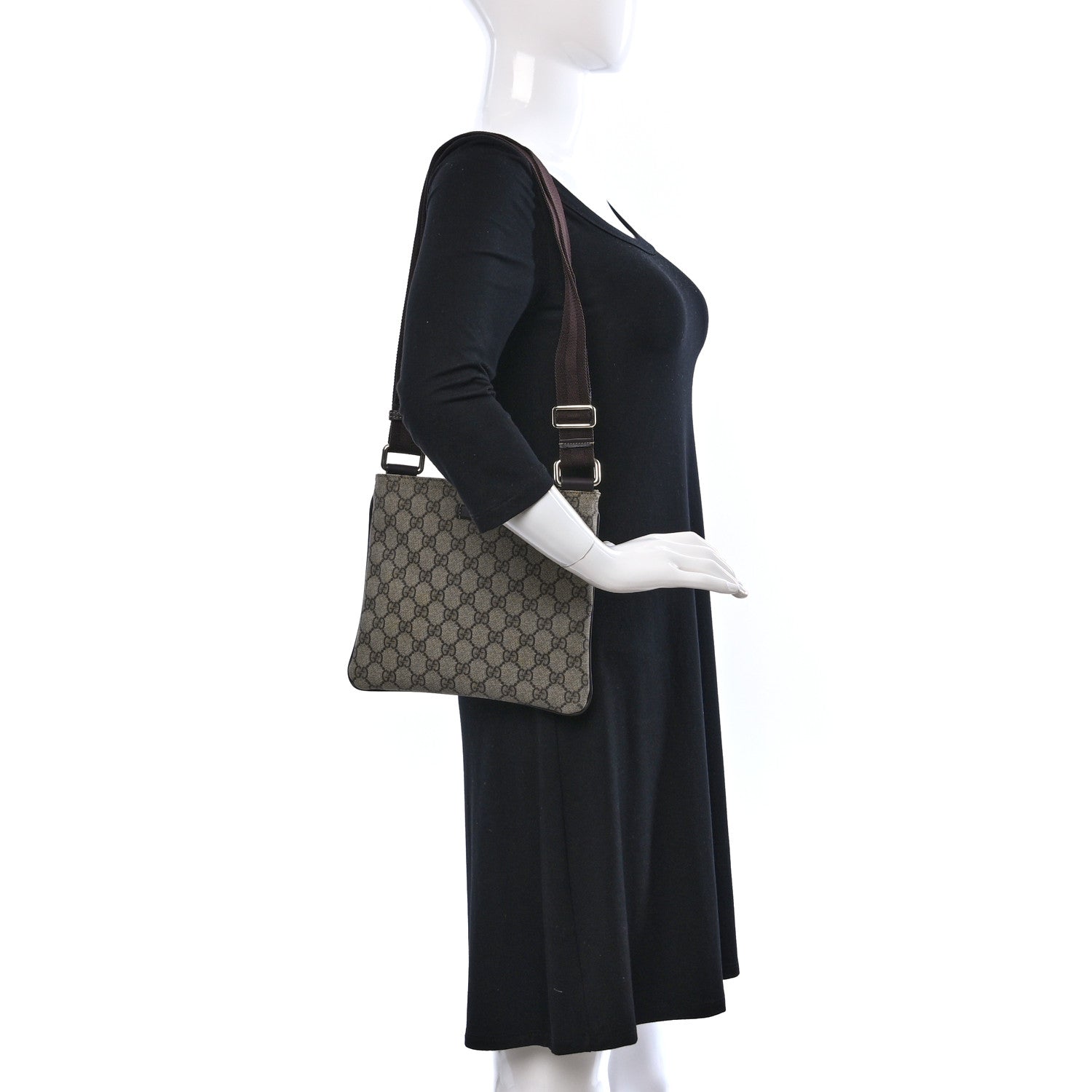 Gucci GG Supreme Monogram Small Flat Messenger Bag Dark Brown 2 of 9