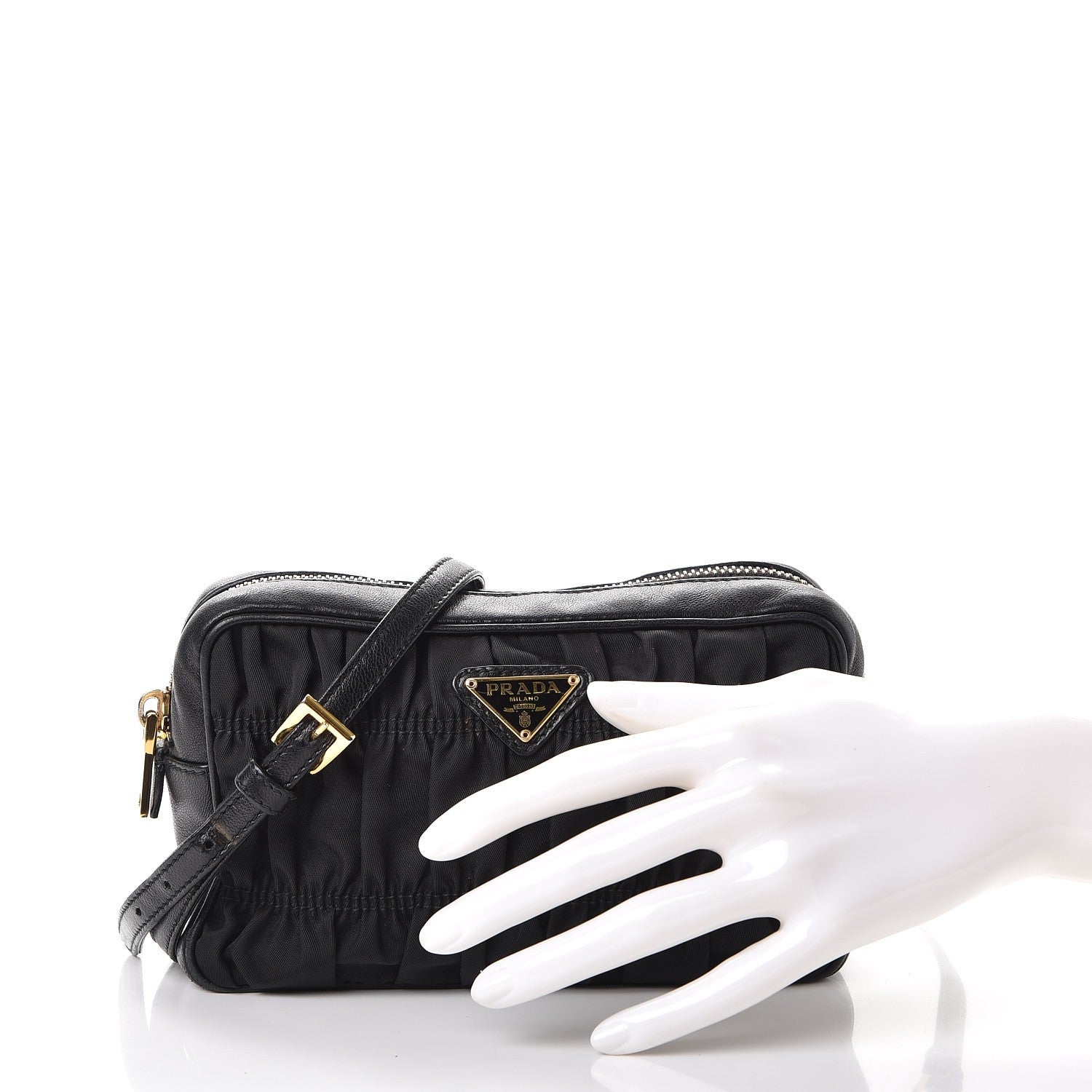 Prada Tessuto Nylon Calf Gaufre Camera Crossbody Nero Black 3 of 12
