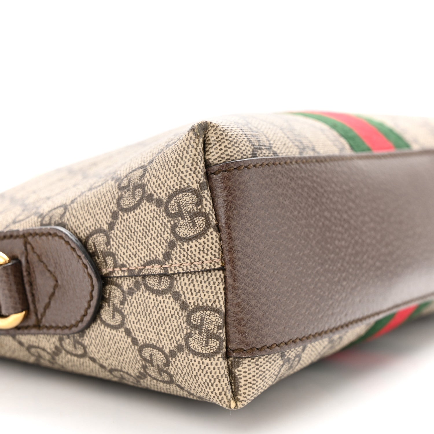 Gucci GG Supreme Monogram Textured Dollar Calfskin Web Small Ophidia Dome Shoulder Bag Beige Ebony New Acero 9 of 11