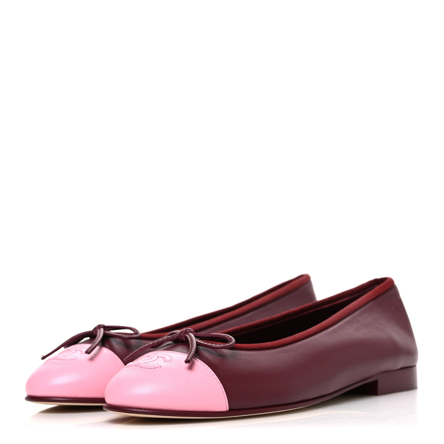 Chanel Lambskin Cap Toe CC Ballerina Flats 38.5 Burgundy Pink 4 of 11