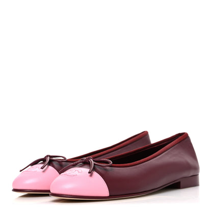 Chanel Lambskin Cap Toe CC Ballerina Flats 38.5 Burgundy Pink 4 of 11