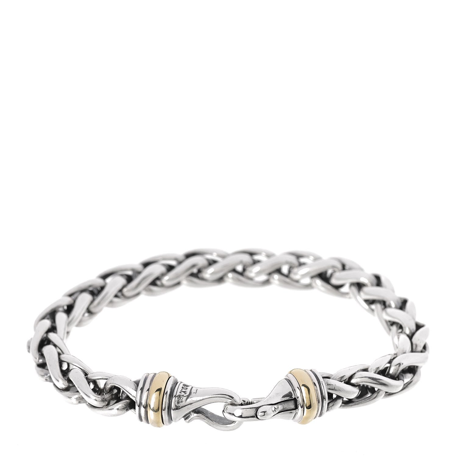 David Yurman Sterling Silver 18K Yellow Gold 8mm Wheat Chain Bracelet 3 of 4