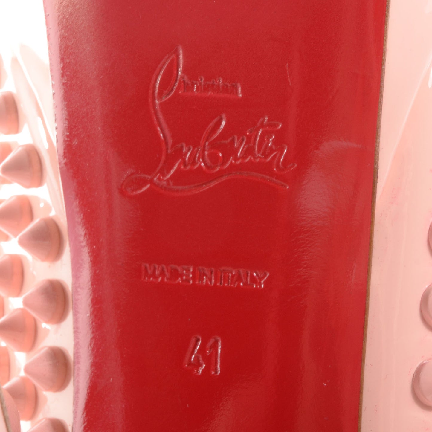Patent Calf Lady Peep Pink Spikes 150 Pumps 41 Baby Pink