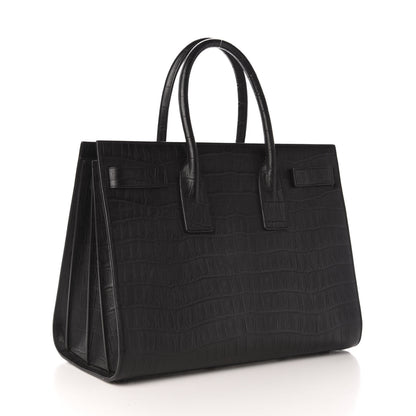 Saint Laurent Calfskin Crocodile Embossed Large Sac De Jour Carryall Black 3 of 10