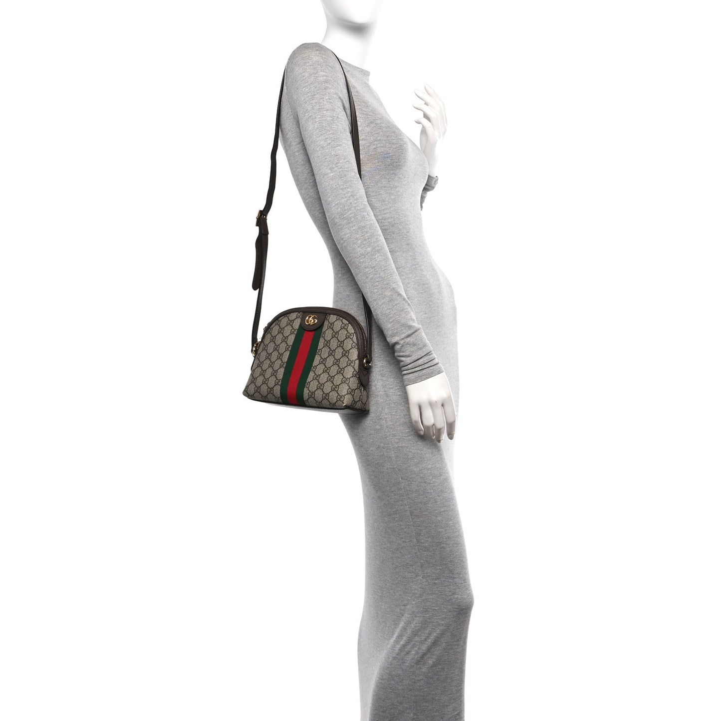 GG Supreme Monogram Textured Dollar Calfskin Web Small Ophidia Dome Shoulder Bag Beige Ebony New Acero