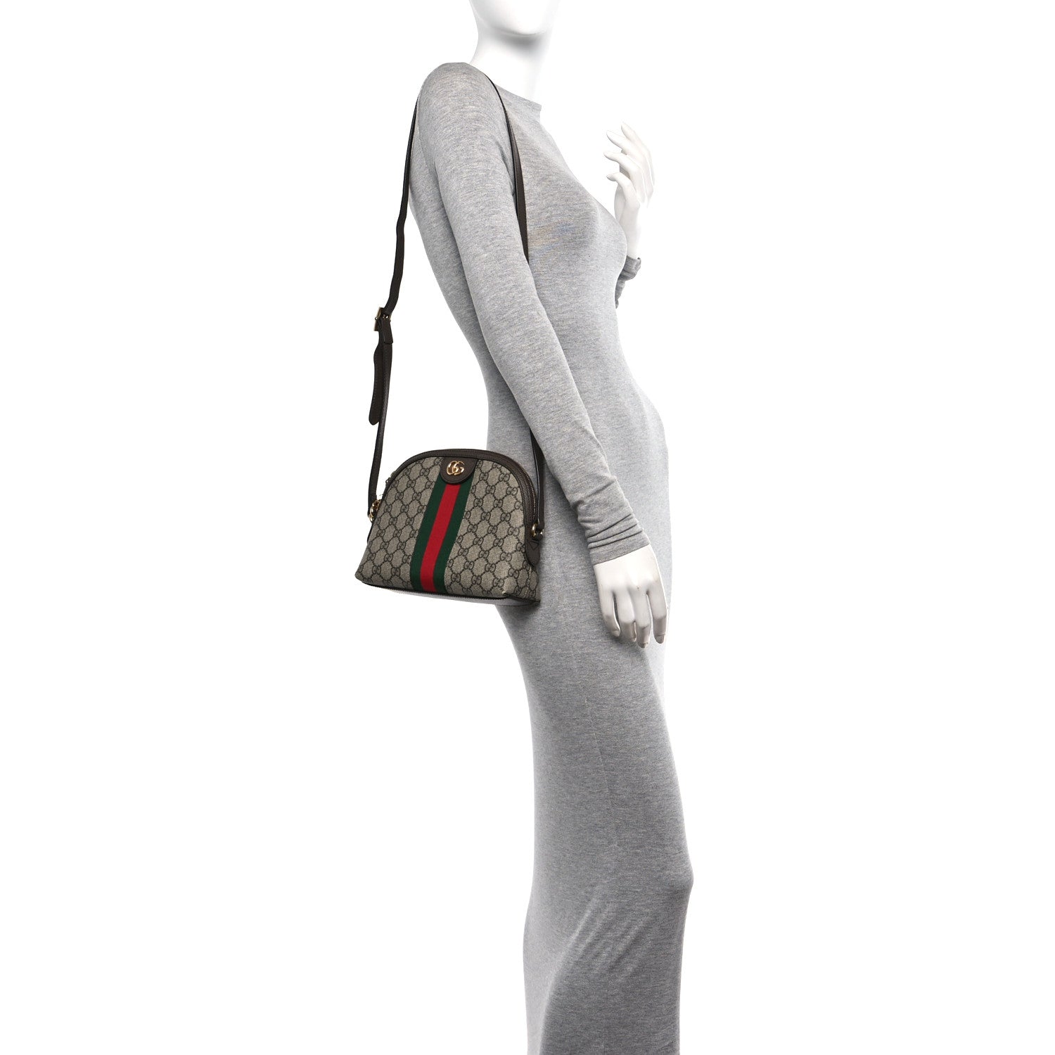 Gucci GG Supreme Monogram Textured Dollar Calfskin Web Small Ophidia Dome Shoulder Bag Beige Ebony New Acero 2 of 11