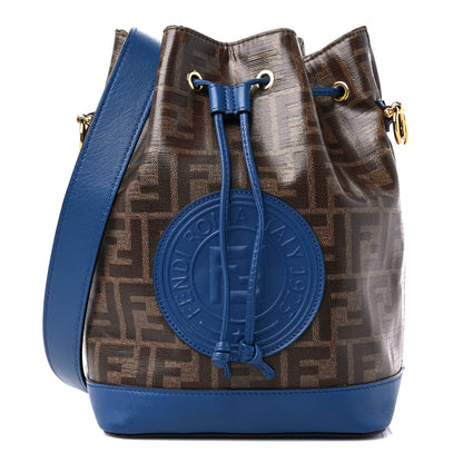 Fendi Glazed Fabric Vitello Grace F is Fendi FF 1974 Stamp Patch Grande Mon Tresor Bucket Bag Mogano Panna Iris 1 of 14