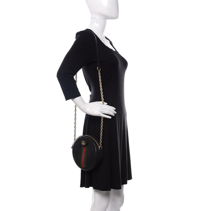 Gucci Grained Calfskin Web Mini Ophidia Round Shoulder Bag Black 2 of 10