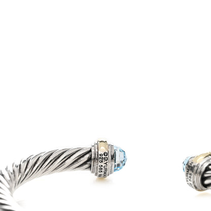 David Yurman Sterling Silver 14K Yellow Gold Blue Topaz 7mm Cable Classics Bracelet 3 of 3
