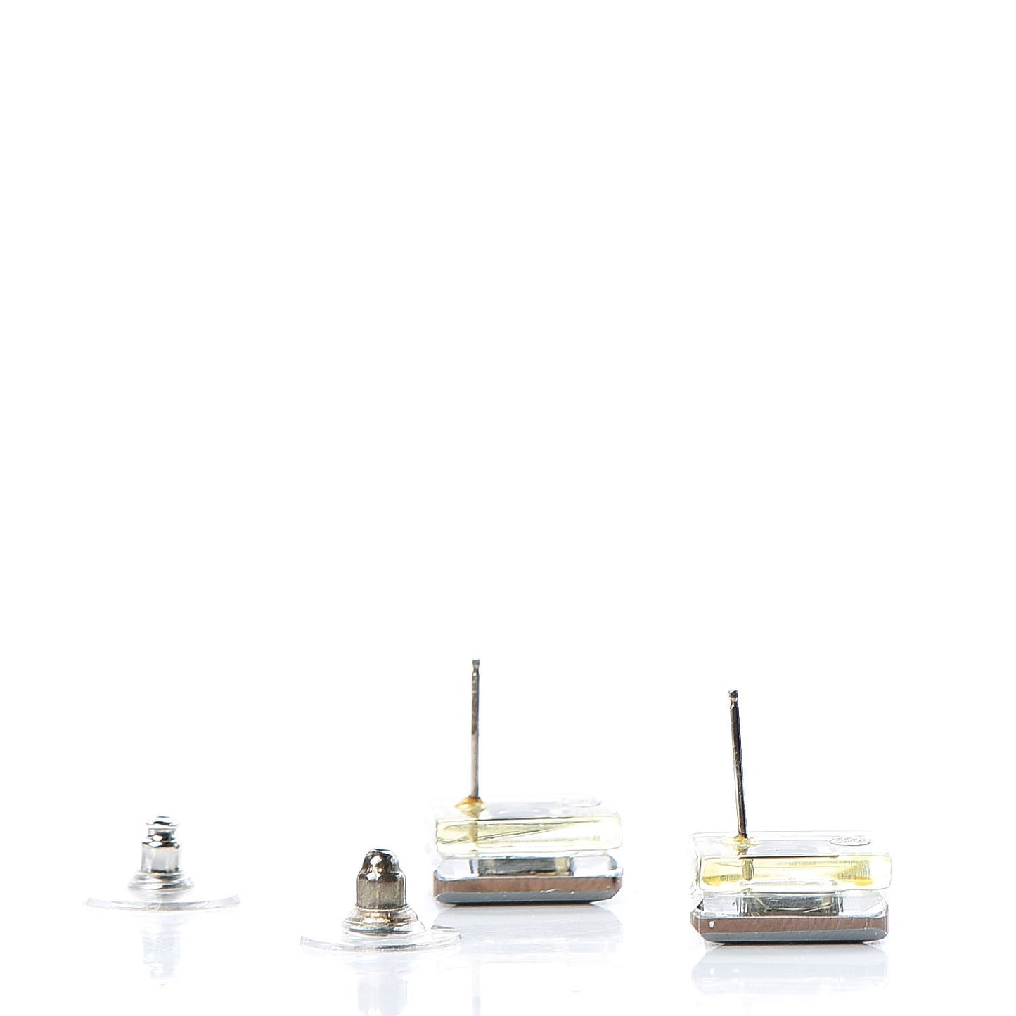 Resin CC Square Earrings Silver Black