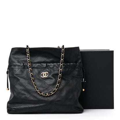Chanel Calfskin Quilted Drawstring Tote Black 10 of 10