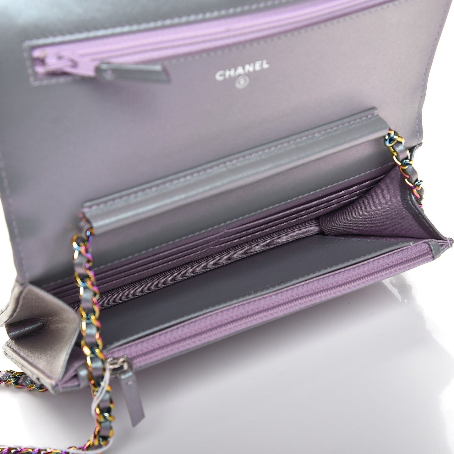 Iridescent Lambskin Chevron Quilted Reissue Wallet On Chain WOC Light Purple