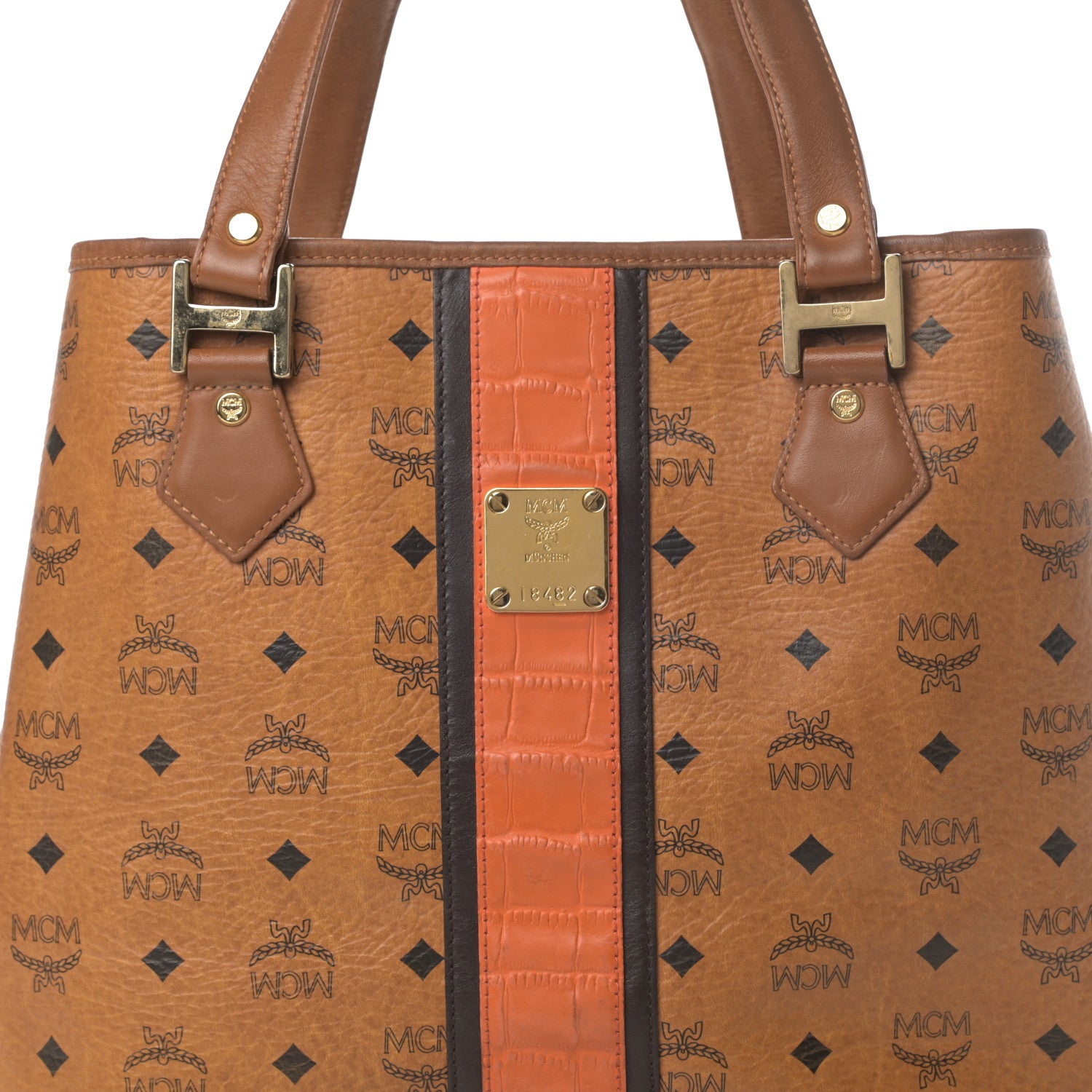 MCM Visetos Crocodile Embossed Shopper Tote Cognac 8 of 19