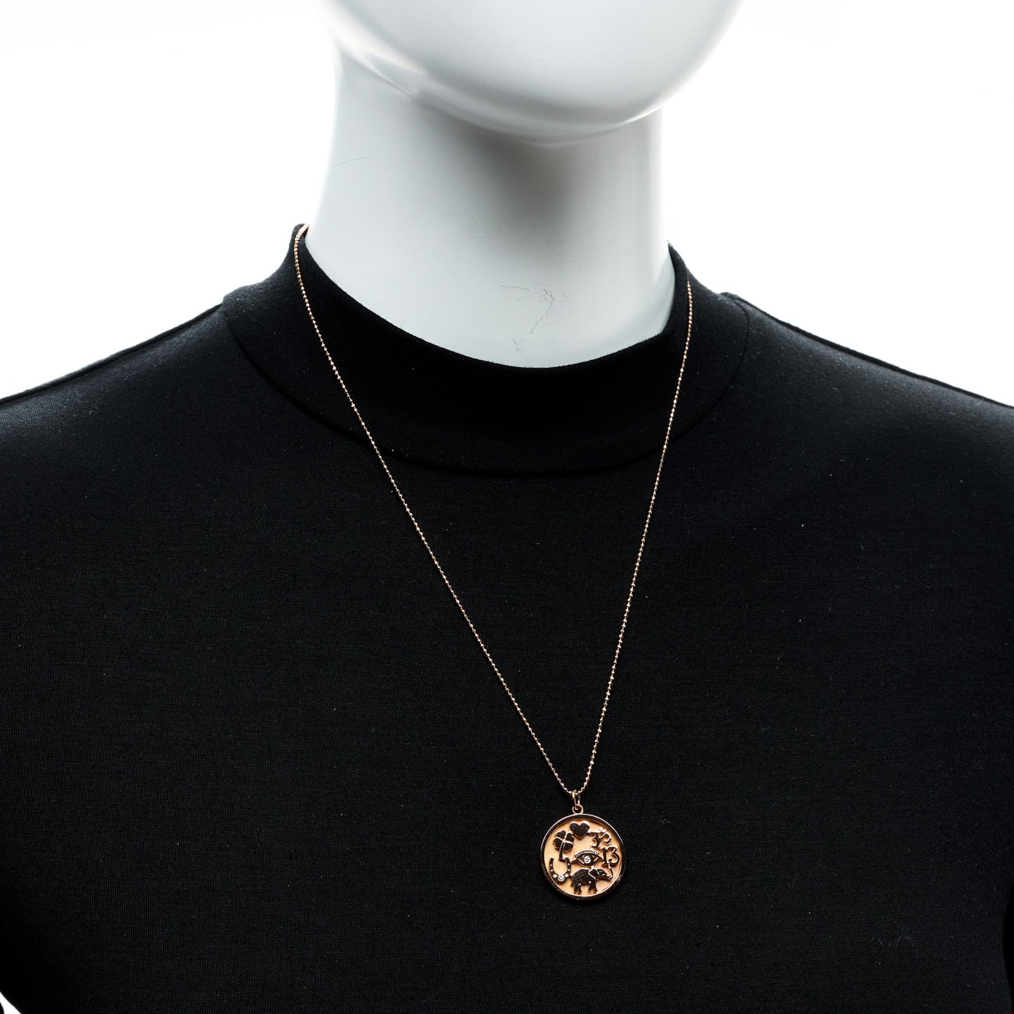 18K Rose Gold Diamond Good Luck Pendant Necklace