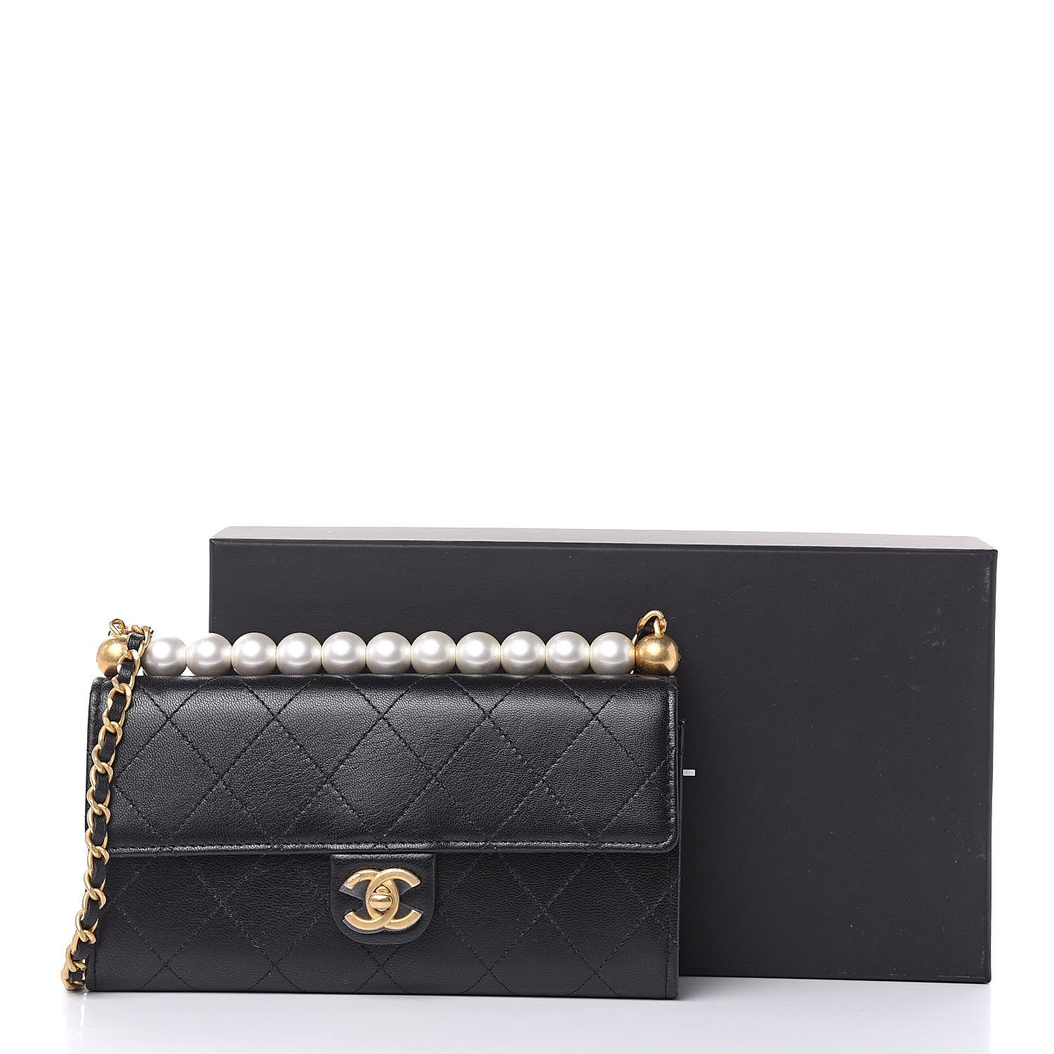 Chanel Goatskin Quilted Chic Pearls Clutch With Chain Black 10 of 10