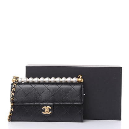 Chanel Goatskin Quilted Chic Pearls Clutch With Chain Black 10 of 10