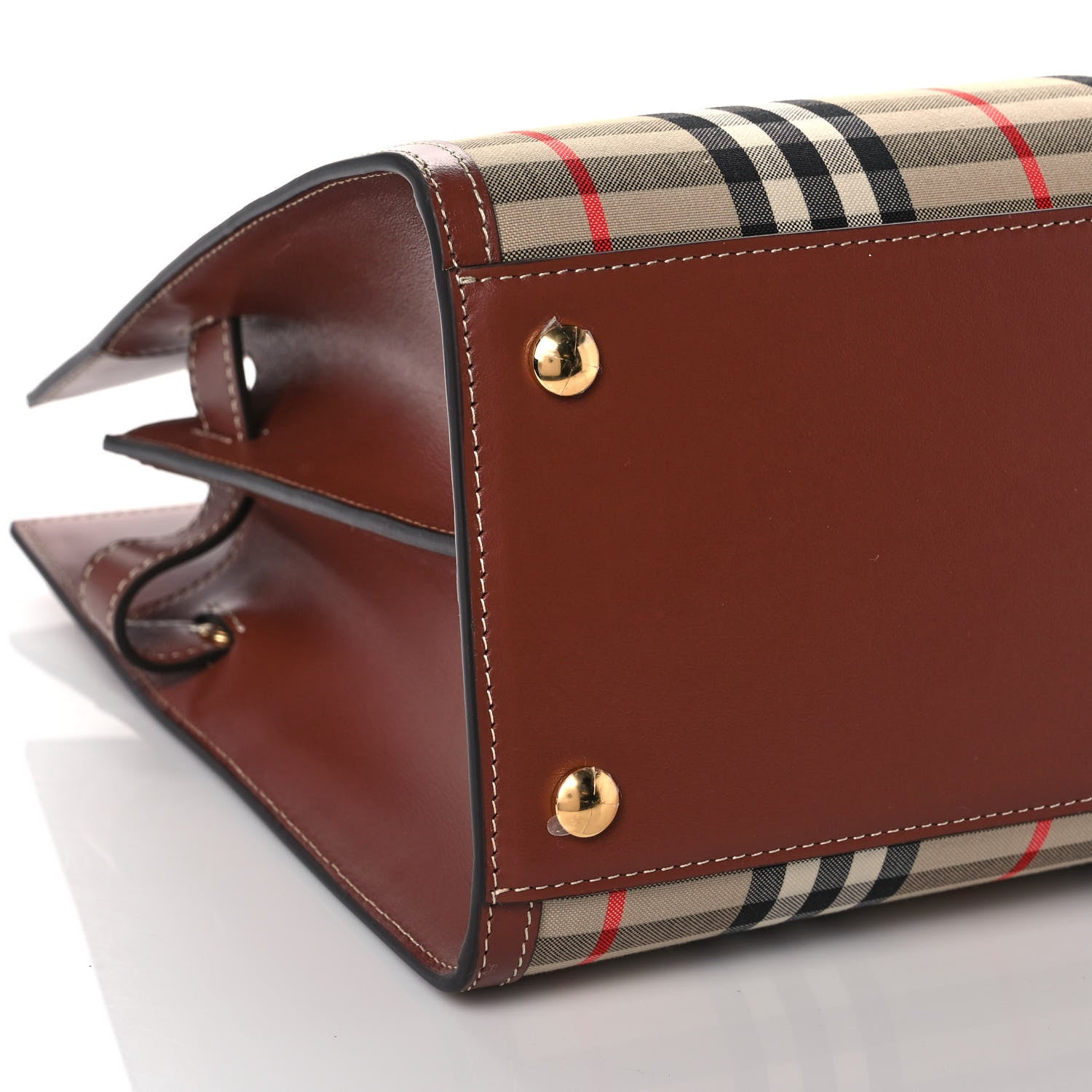Burberry Calfskin Vintage Check Two Handle Title Bag Archive Beige 9 of 10