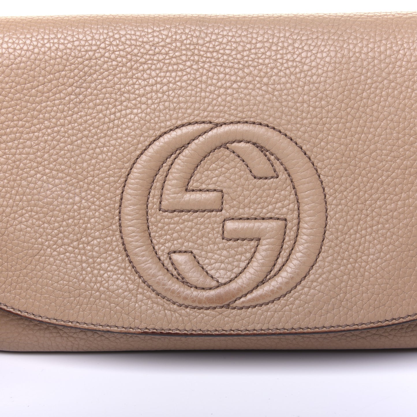 Pebbled Calfskin Medium Soho Flap Crossbody Camelia