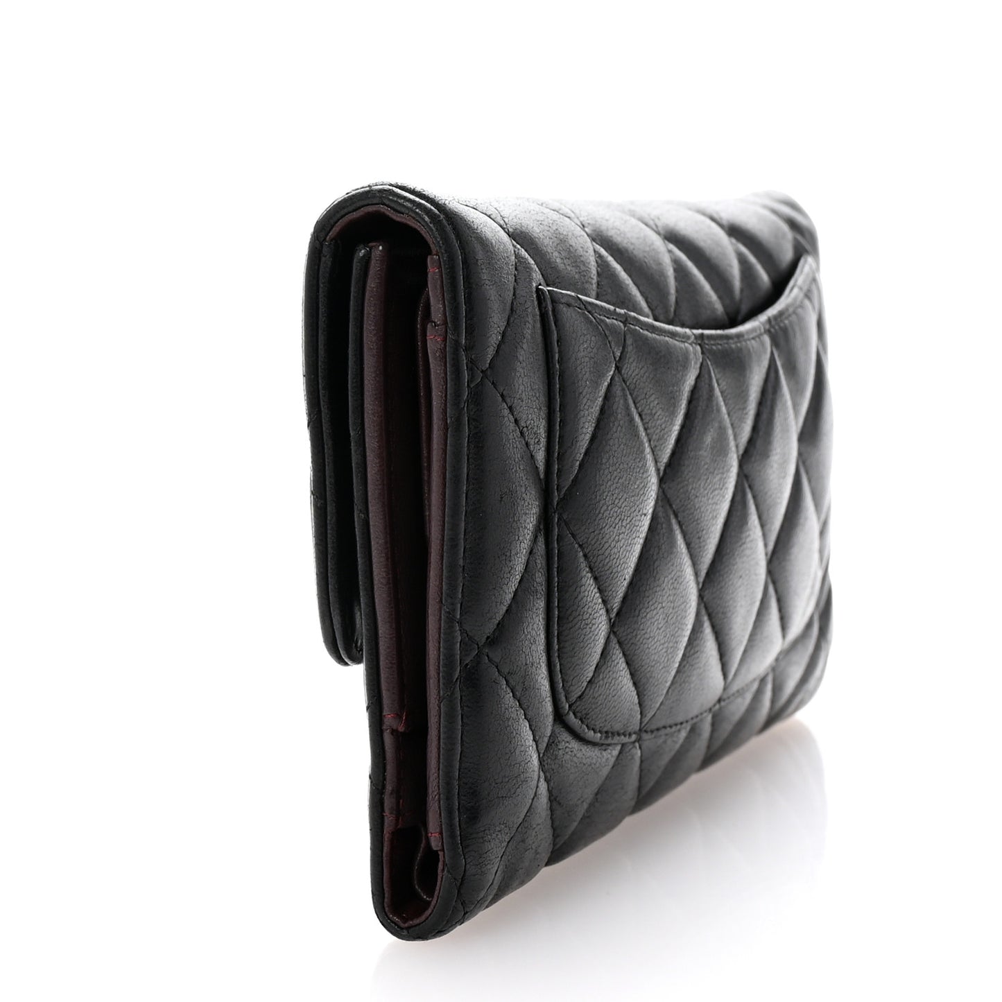 Lambskin Quilted Large Flap Wallet  Black