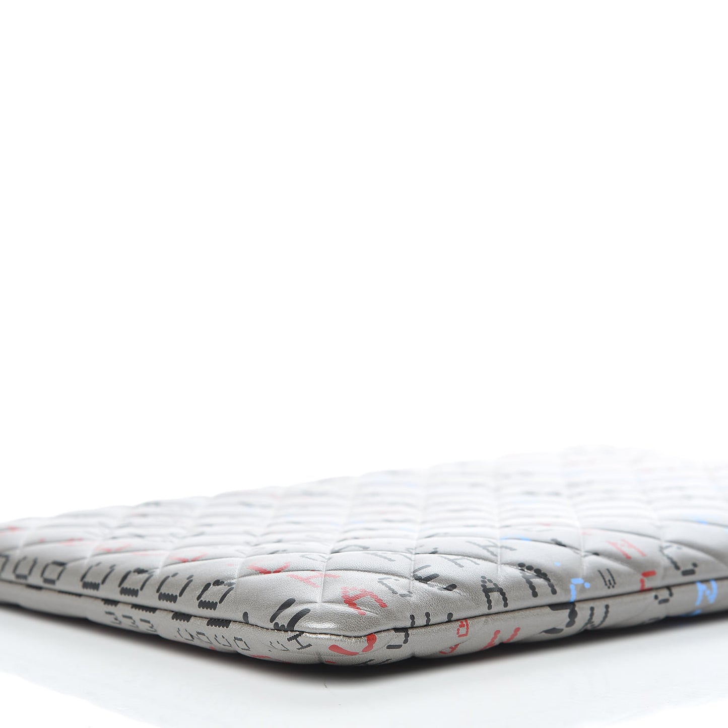Metallic Lambskin Quilted Large Data Center Cosmetic Case Silver