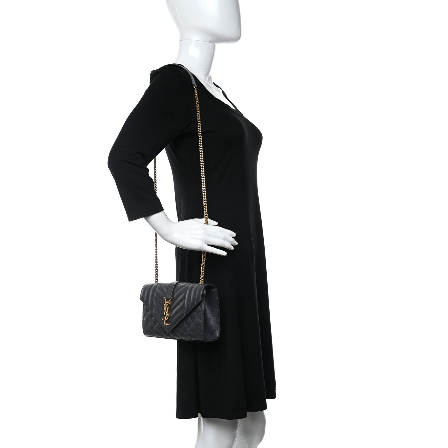 Saint Laurent Grain De Poudre Textured Mixed Matelasse Triquilt Small Monogram Satchel Dark Smoke 2 of 8