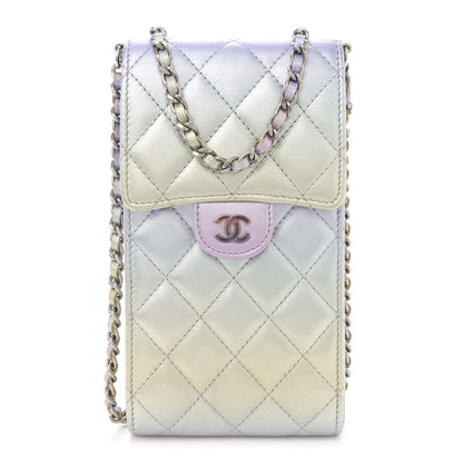 Chanel Gradient Metallic Calfskin Quilted CC Phone Holder Silver Blue Yellow Purple 1 of 10